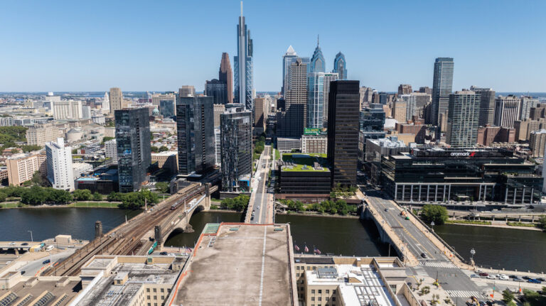 Aerial view of 30th Street station in Center City Philadelphia.