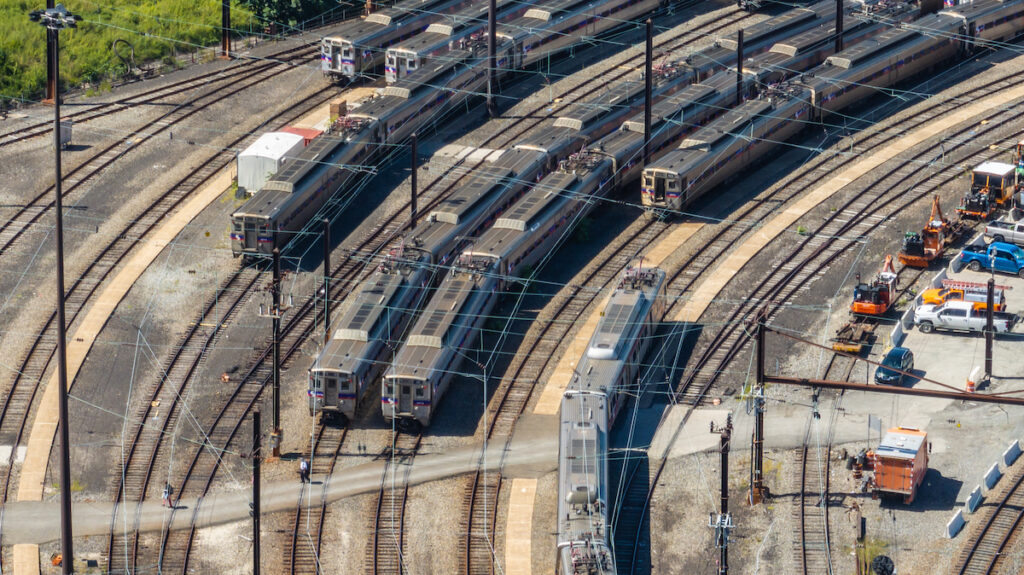 08 22 2025 k paynter SEPTA aerials 30th Street station-5 SEPTA regional rail train leaving Philadelphia's 30th Street station