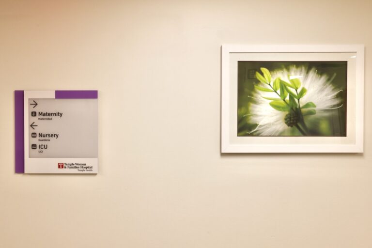 Signs and decoration at Temple Women and Families Hospital