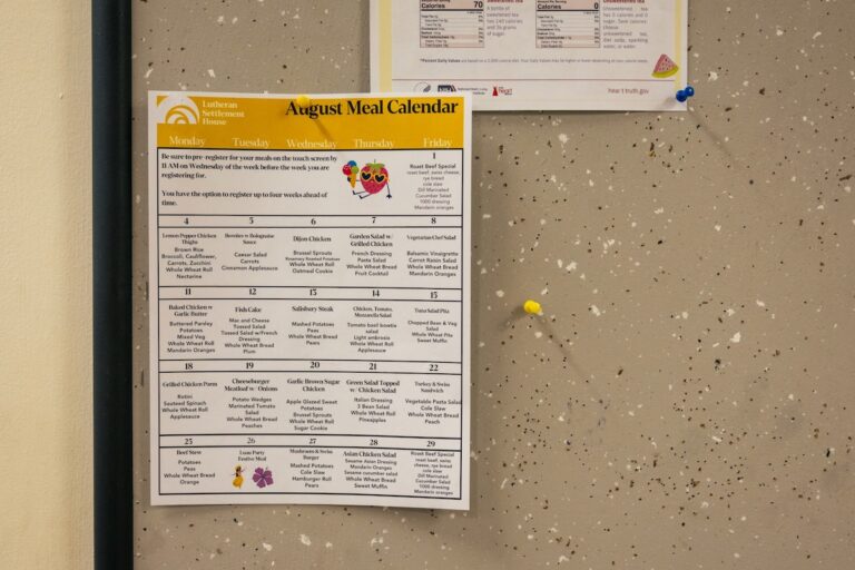 August meal calendar at Lutheran Settlement House