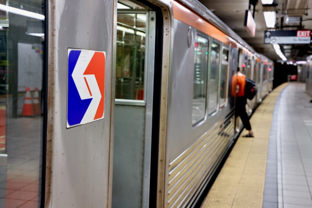 A person entering a SEPTA subway car