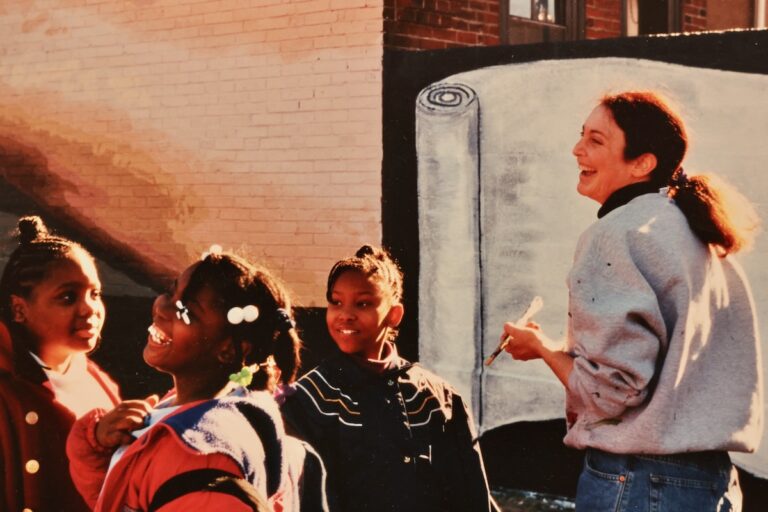 Jane Golden works on ''The Peace Wall''