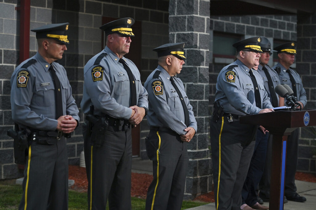 Pennsylvania Troopers Shot Pennsylvania State Troopers stand in line during a press conference