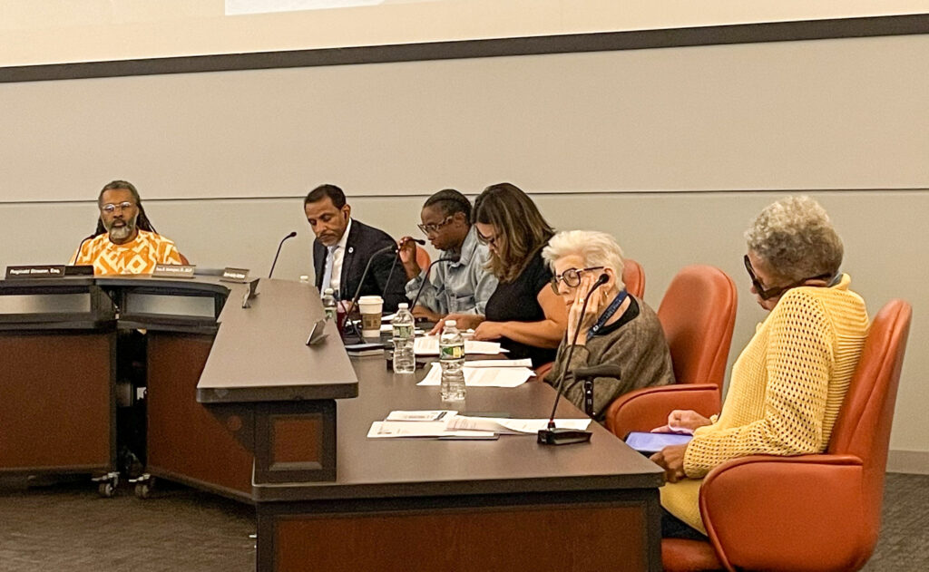 The board members of the School District of Philadelphia met last night to discuss KOZ extensions and charter school closures. (Nate Harrington/WHYY) The board members of the School District of Philadelphia met last night to discuss KOZ extensions and charter school closures. (Nate Harrington/WHYY)