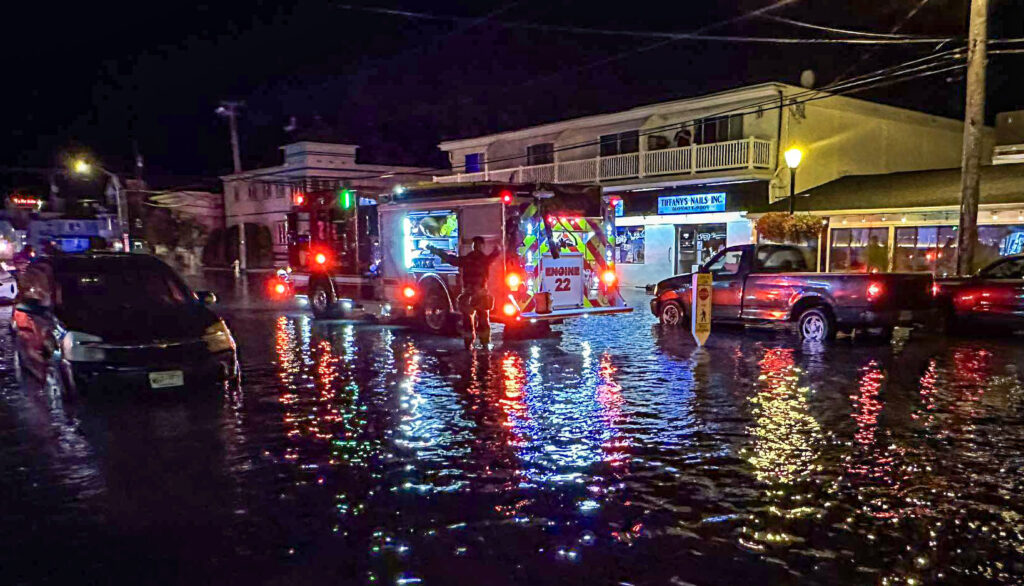Police Photo Margate firefighters rescued more than 50 people from cars, restaurants and bars after tidal flooding Thursday night (photo/Margate City Fire Department)