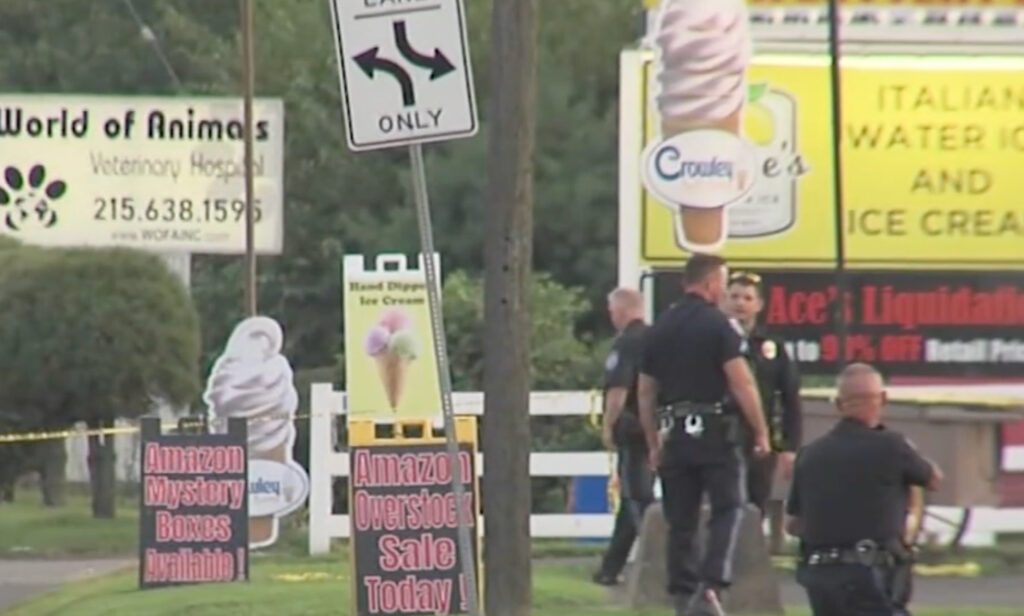 Police at the site of a police-involved shooting in Bensalem