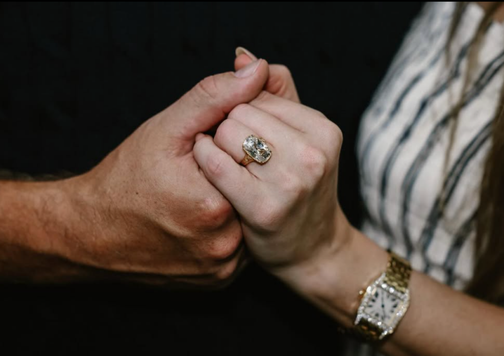 closeup photo of an engagement ring