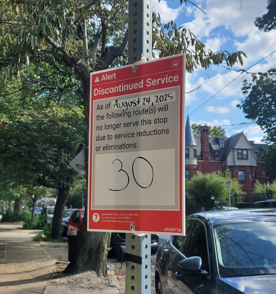 Signs for discontinued SEPTA bus services around Philadelphia area