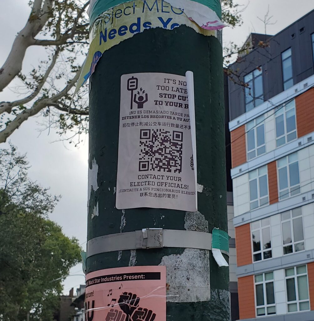 Transit Forward Philadelphia flyers posted on poles in the city