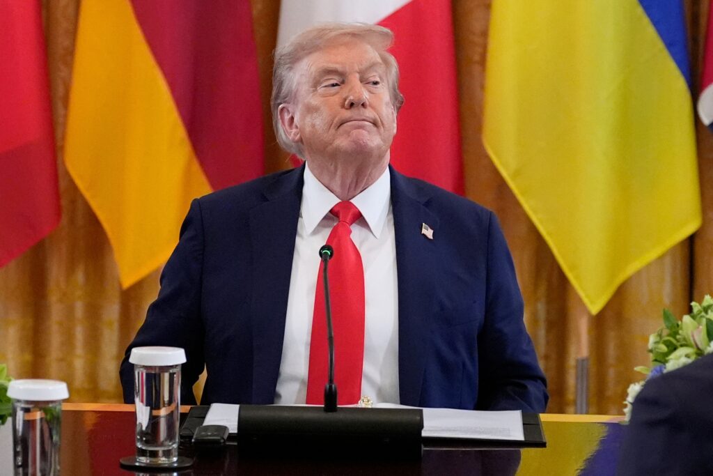 donald-trump-2025-08-18 Donald Trump looks on