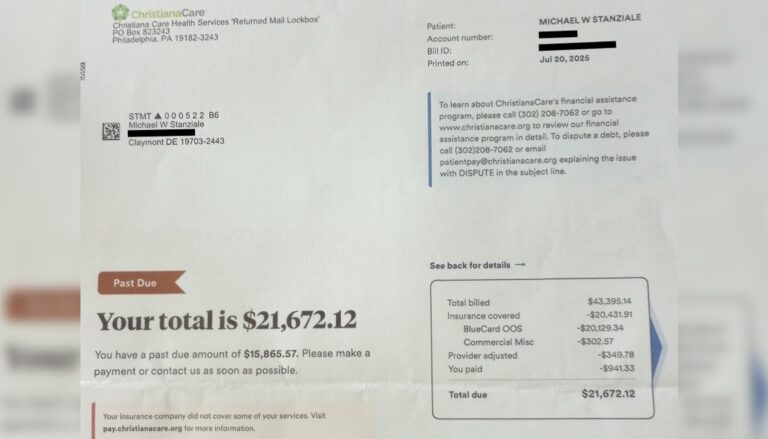 Medical bill of Mick Stanziale