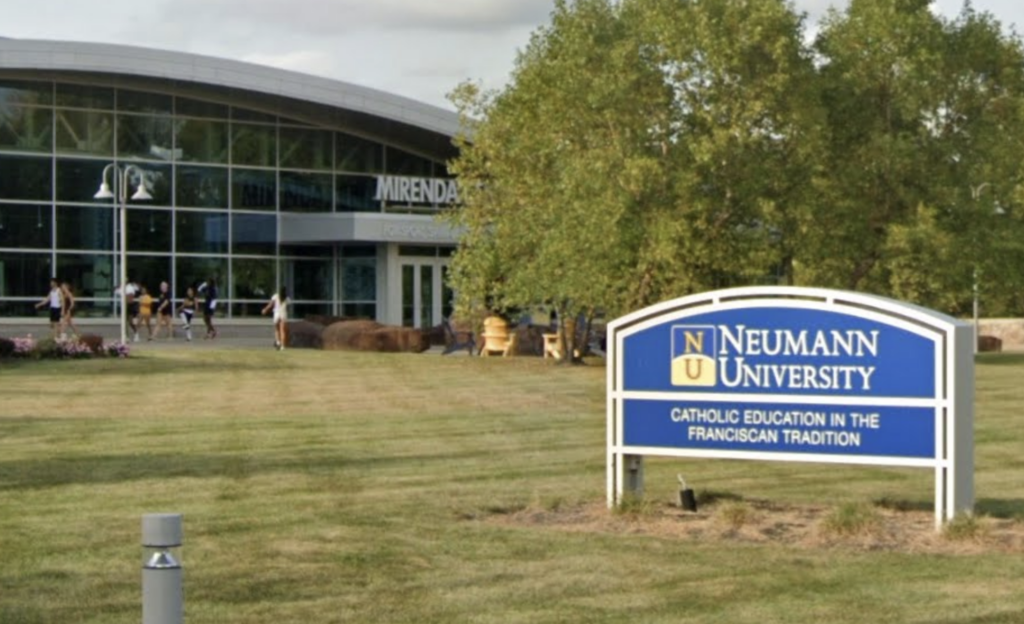 neumann-university-2025-08-12 A sign welcomes people to Neumann University campus