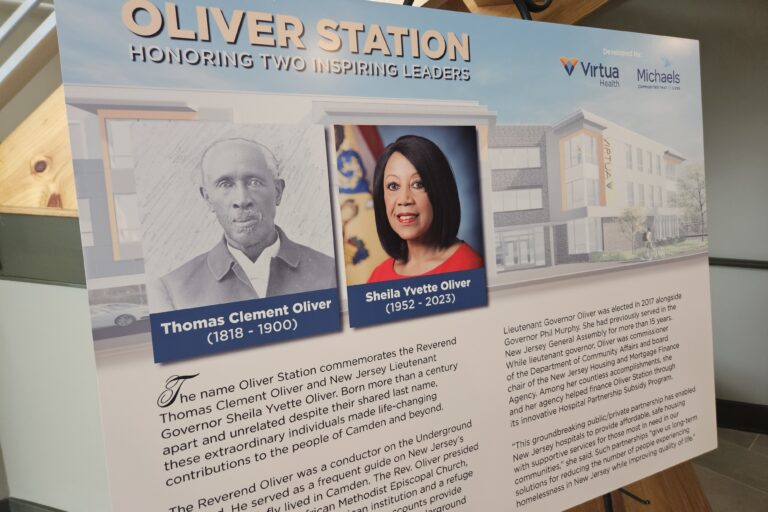 a poster describes how Oliver Station honors Thomas Clement Oliver and Sheila Oliver