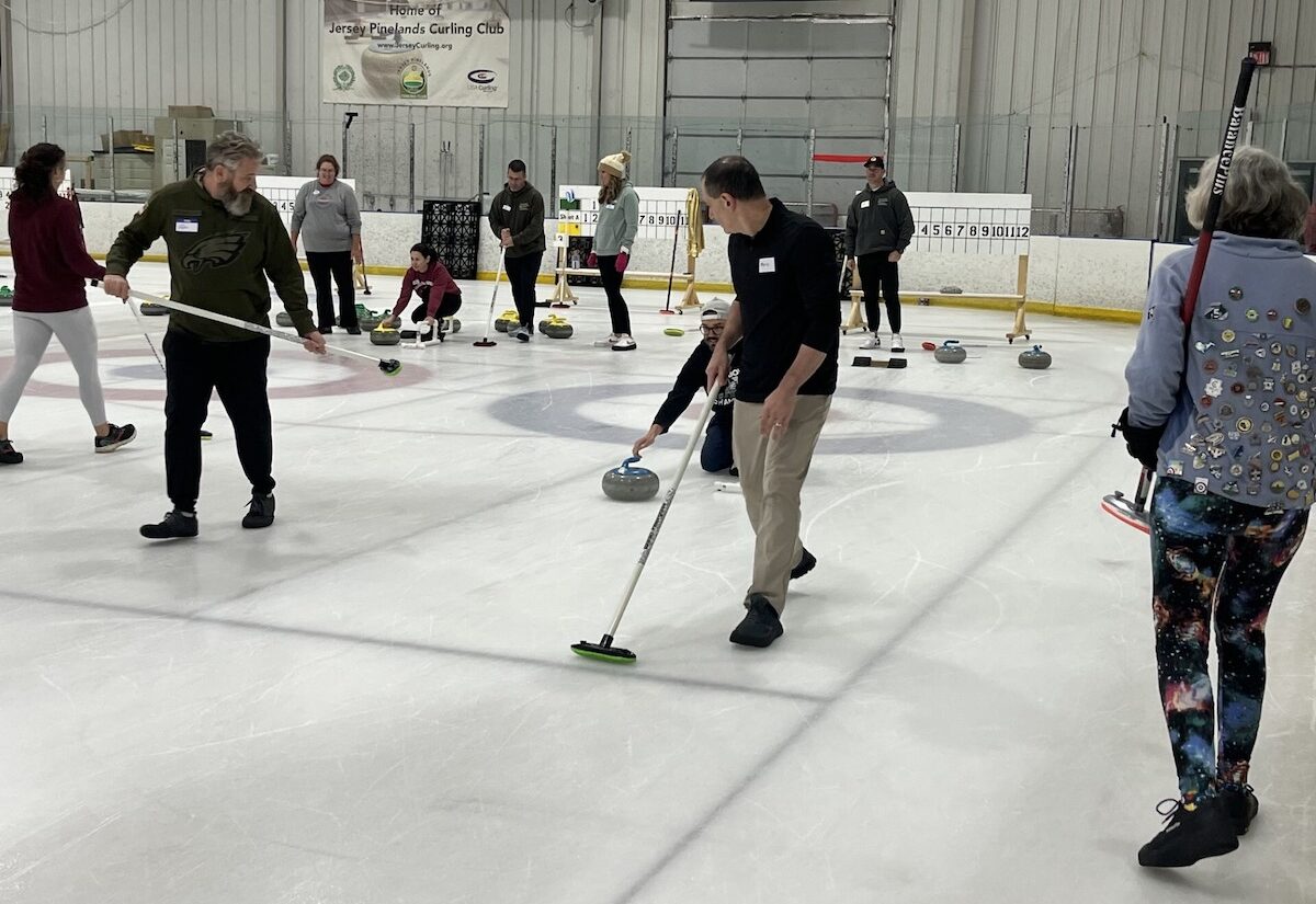 Curling players at practice