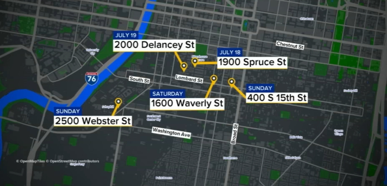 a map shows the locations of the assaults