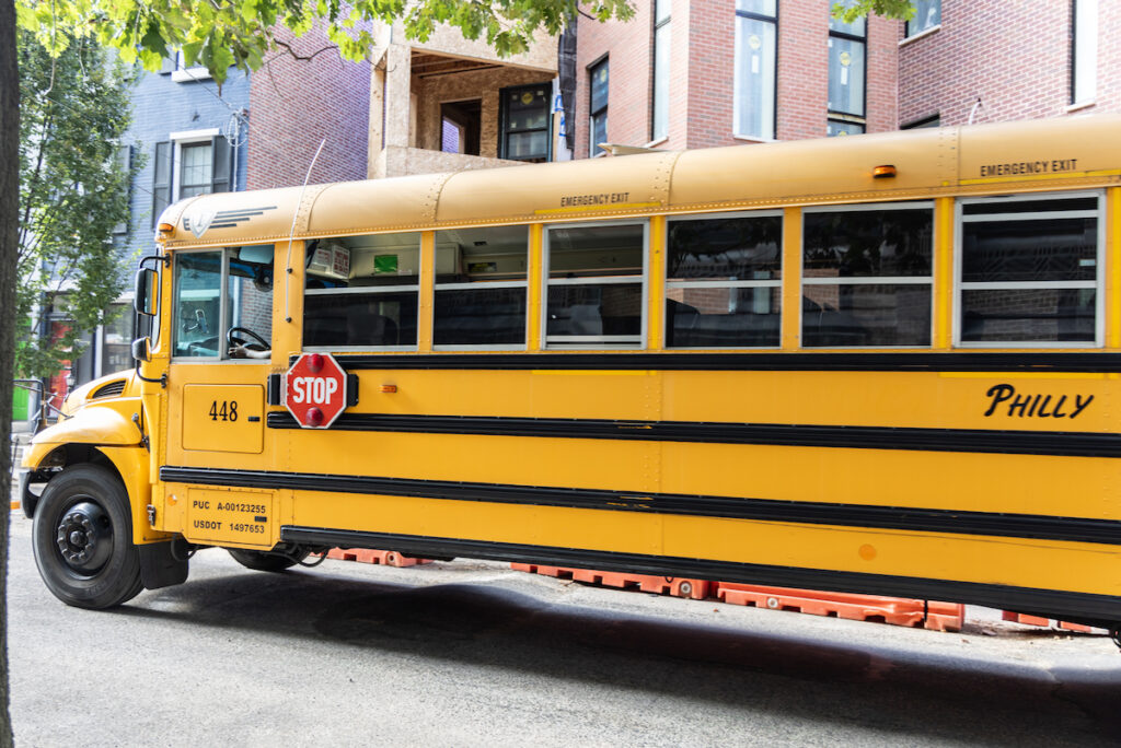 Yellow school bus in fishtown