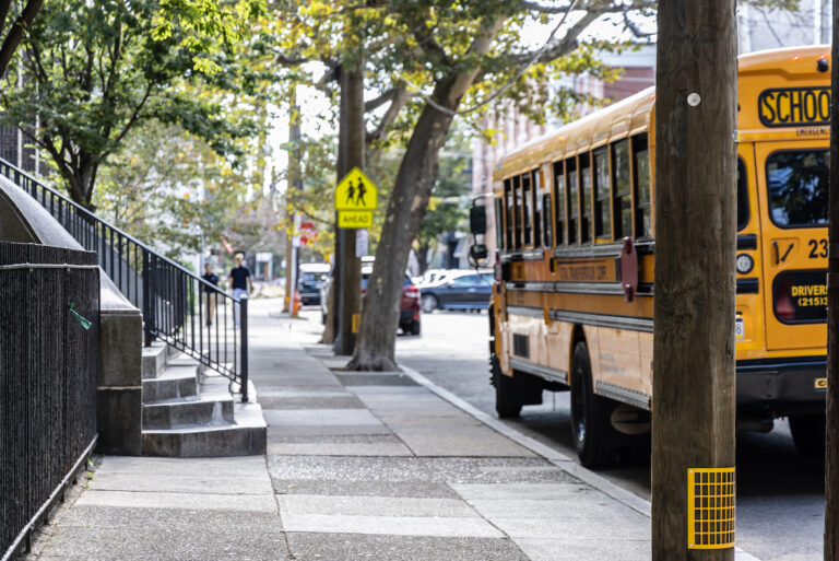 School bus parked in Fishtown
