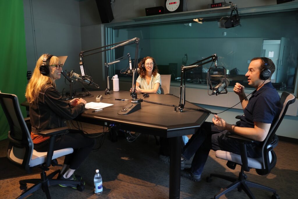 Alice Yorke and Scott Sheppard in the studio at WHYY speaking with Jennifer Lynn