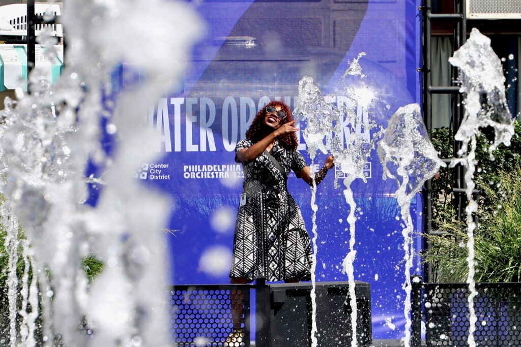 2025 09 05-e lee-val gay-philadelphia dilworth park-water orchestra close up The Water Orchestra on display with jets of water coming up from the ground