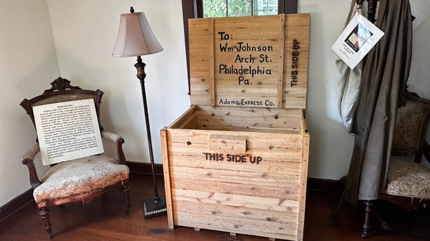 A replica of the box Henry Brown used to ship himself to Philadelphia