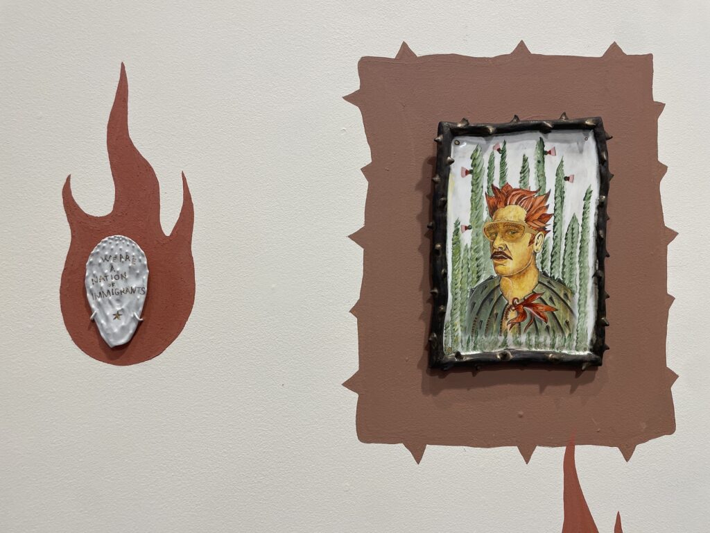 Pieces of art on the wall in the exhibition