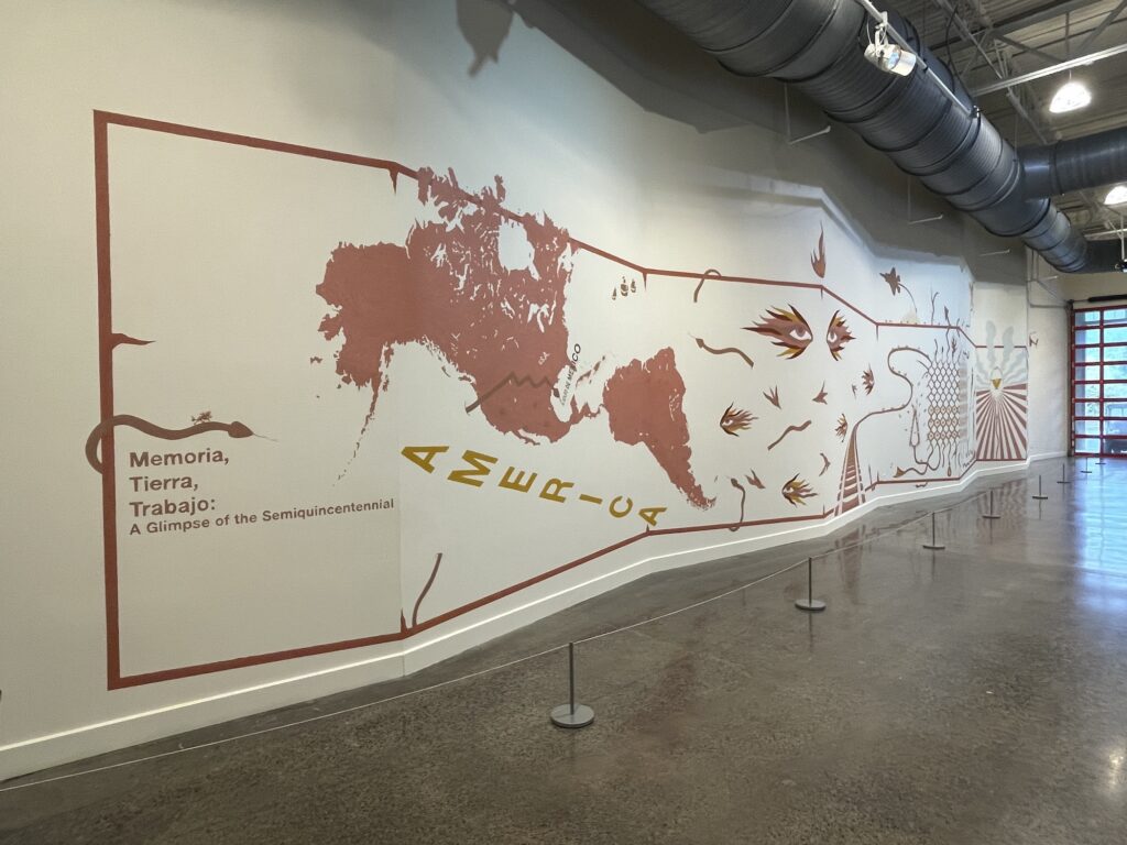 A large mural on the wall