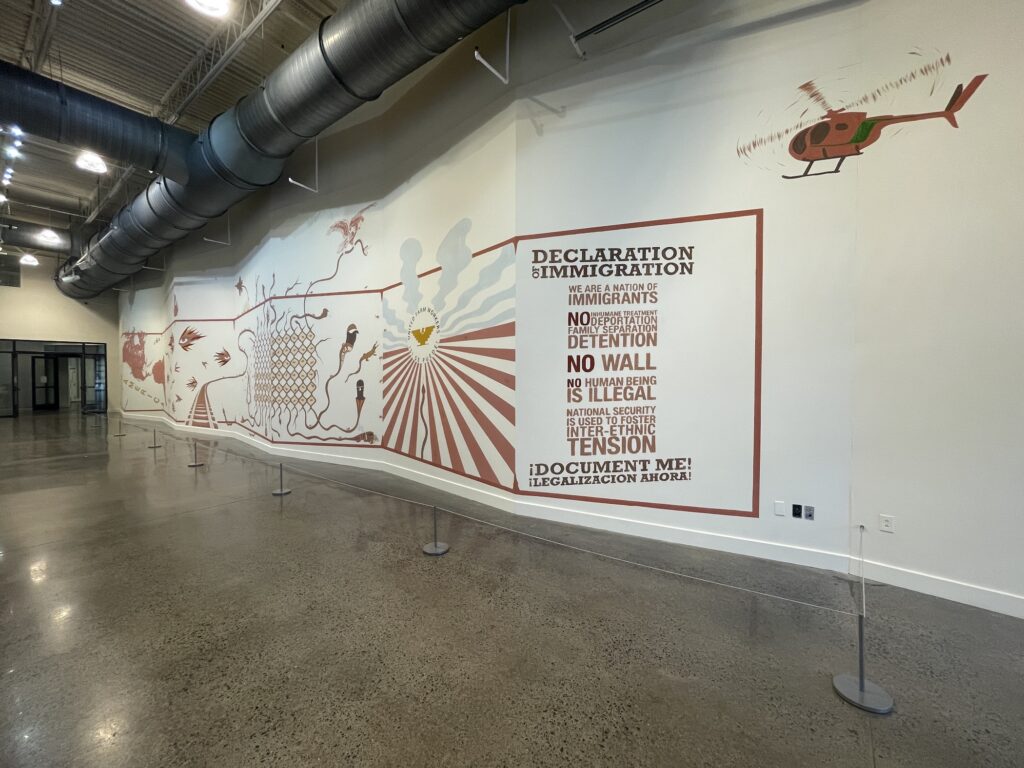 A large mural on the wall