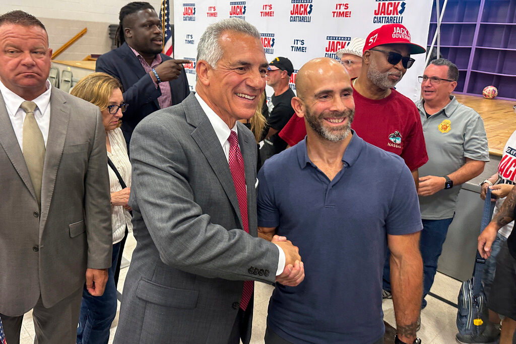 Election 2025 Governor Republican candidate for NJ governor Jack Ciattarelli shakes a man's hand