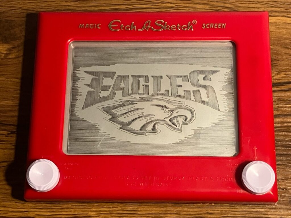 The logo of the Philadelphia Eagles created in an Etch-A-Sketch