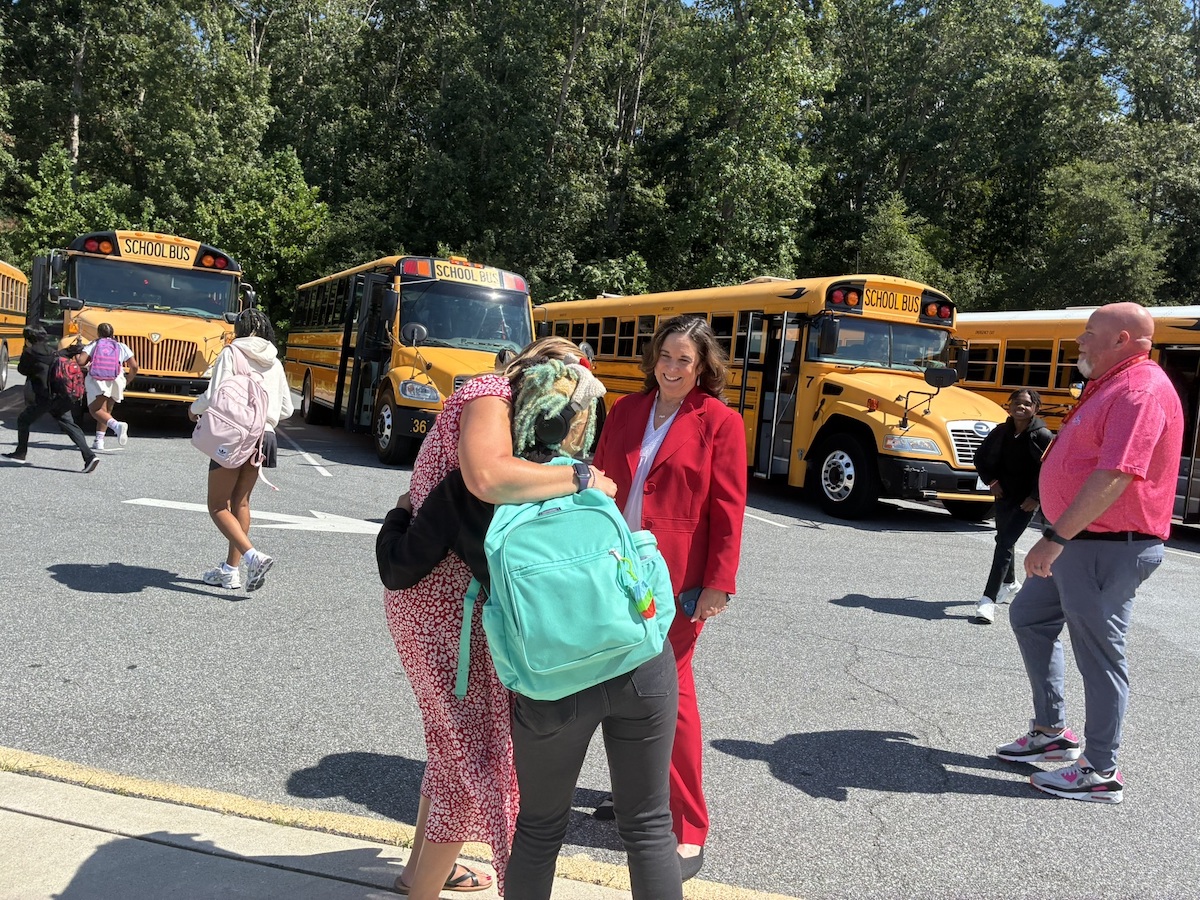Cindy Marten greets Laurel School District staff and students