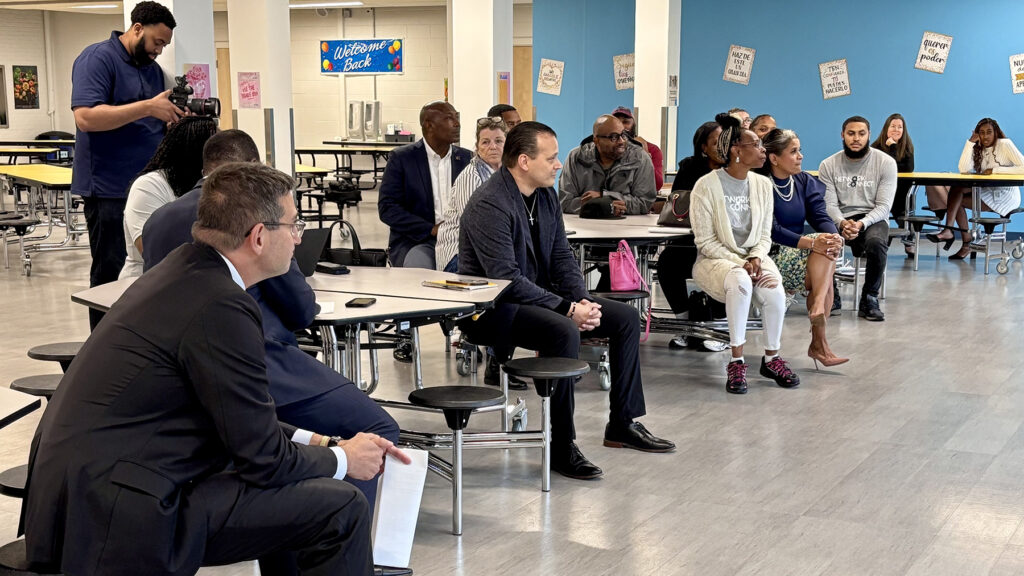 Meyer gun violence listening session copy People sit in chairs at a Delaware community listening session about gun violence