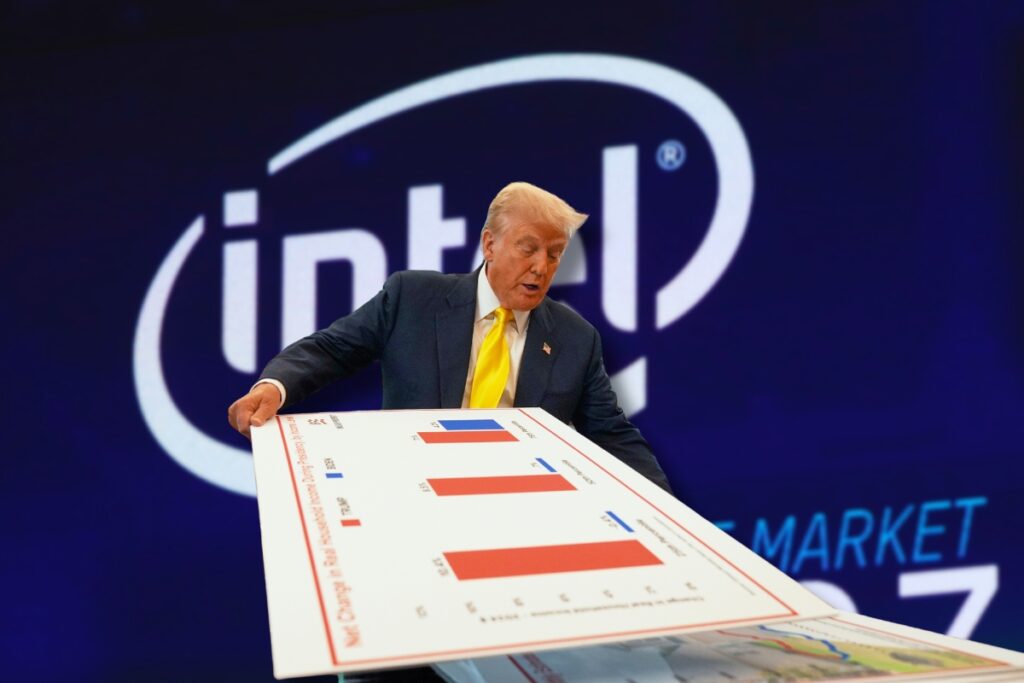 GOP used to be synonymous with unfettered free markets, but some of President Trump’s recent decisions – like the government taking a 10% stake in computer chip company Intel – have some Republicans saying it's a step towards socialism. (Photo Credit: AP NEWS - altered)