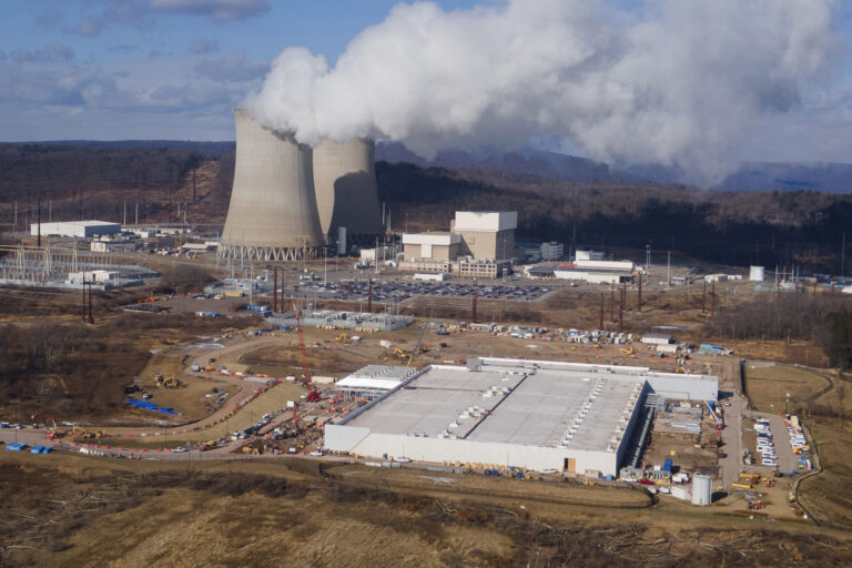 an aerial view of a data center owned by Amazon Web Services