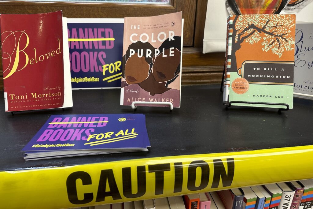 Banned Books Week display at the Mott Haven branch of the New York Public Library