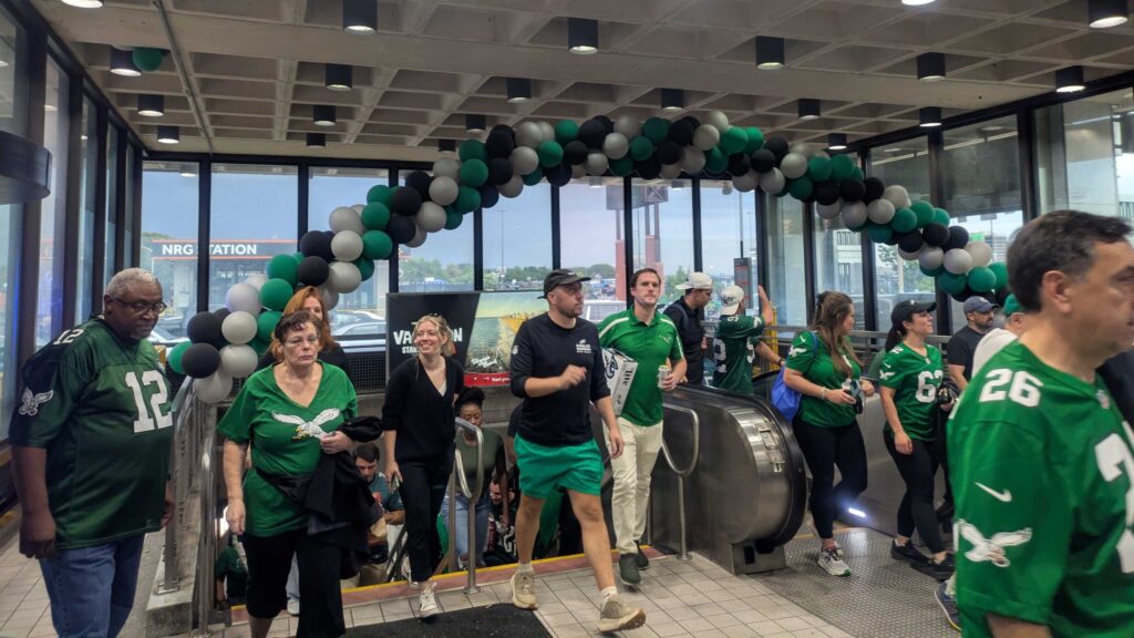 Eagles fans arrive at NRG Station in South Philadelphia
