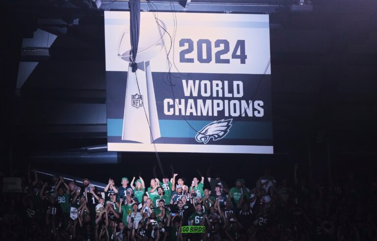 The Philadelphia Eagles 2024 championship banner is unveiled