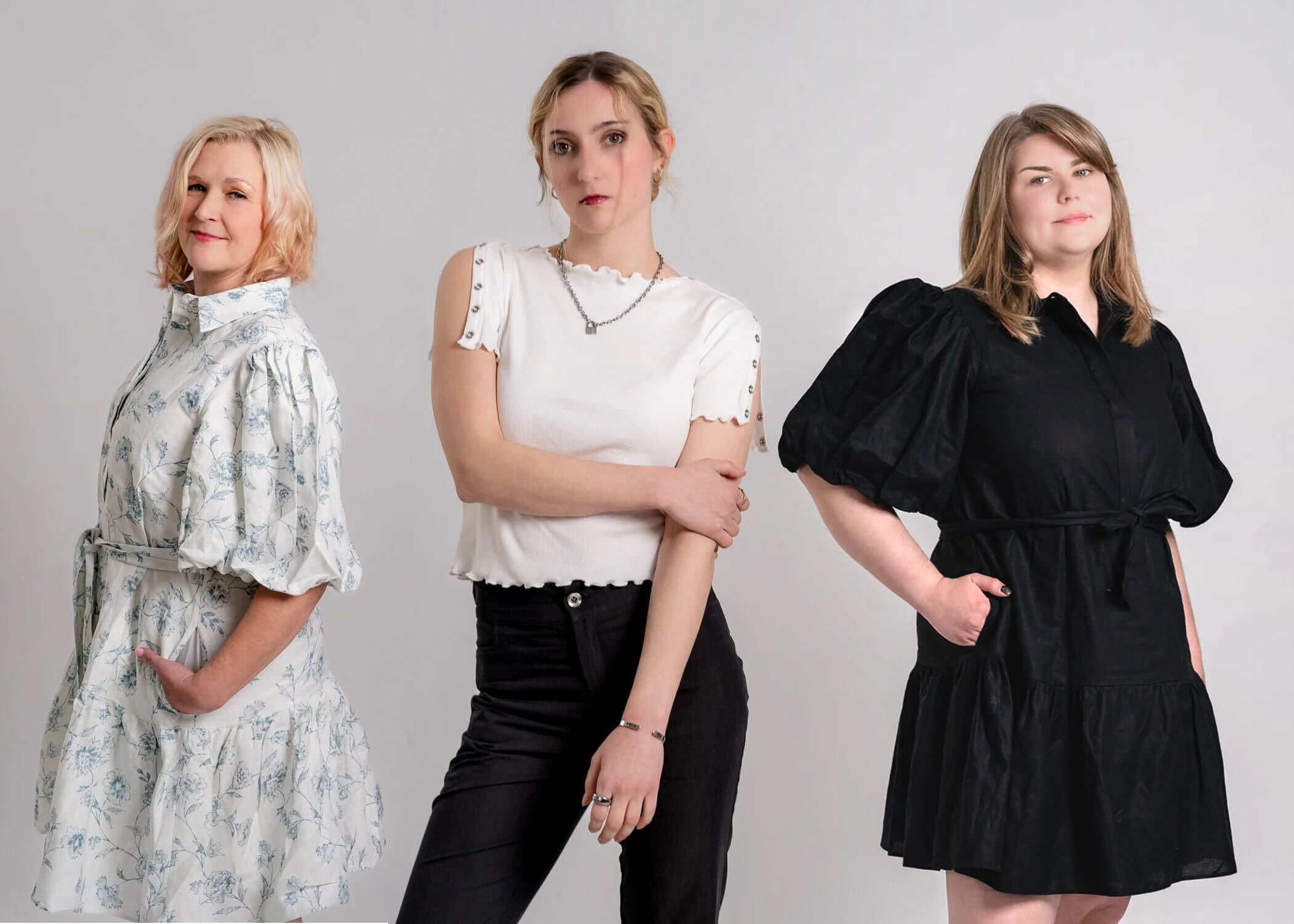 clothes by Haley Schwartz worn on three models