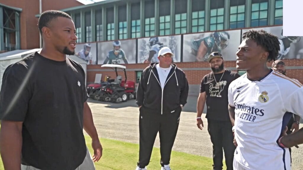 Streamer IShowSpeed meets Eagles running back Saquon Barkley