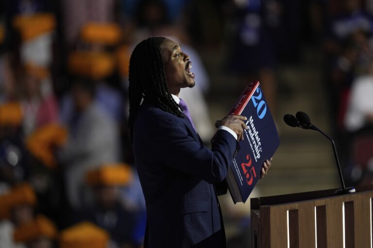 File: Pennsylvania state Rep. Malcolm Kenyatta speaks during the Democratic National Convention, Aug. 20, 2024, in Chicago.