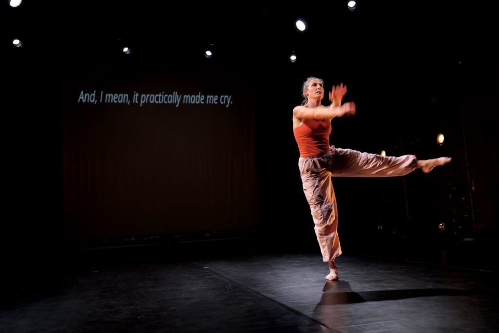 Projected words and images augment Megan Bridge's solo performanc