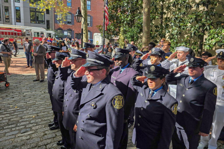 Members of Philadelphia’s police and fire departments gather