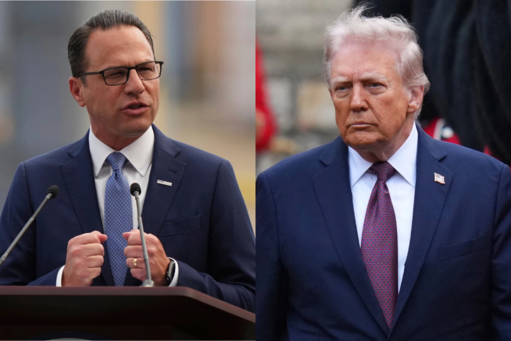 shapiro-trump-ap-wesa-2025-09-17 Josh Shapiro and Donald Trump photos side by side
