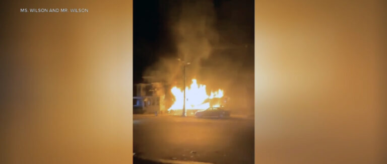 A fire burns through homes in Trenton, New Jersey