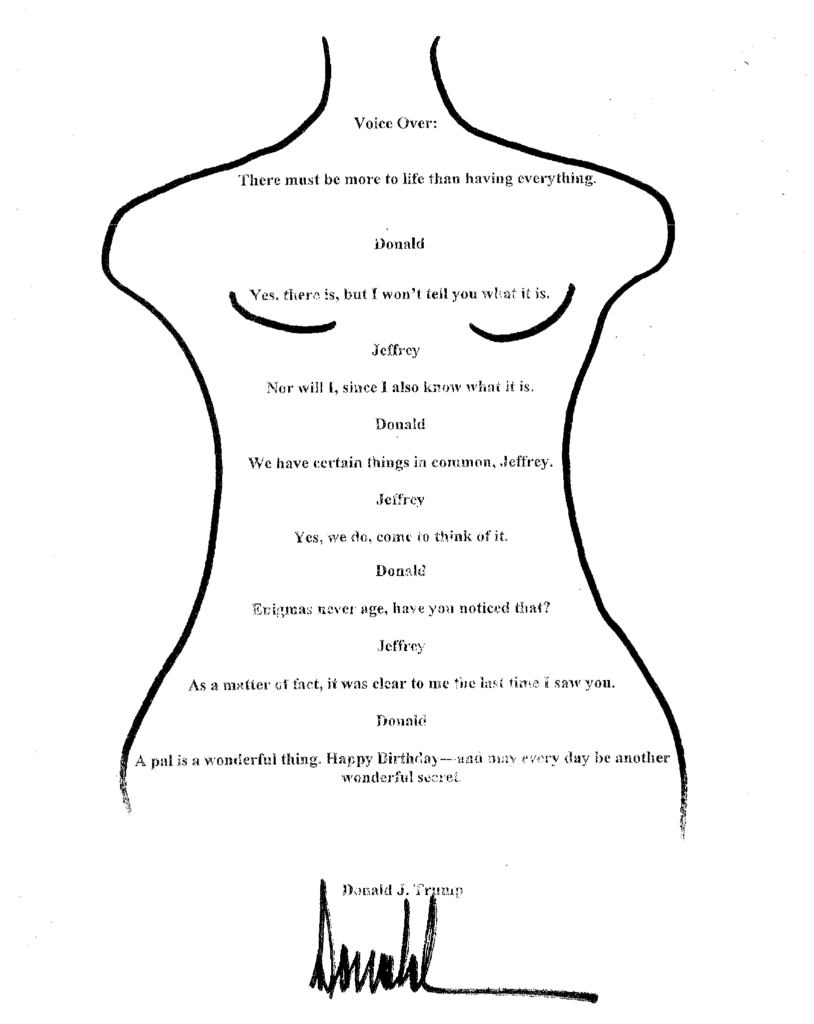 the purported note Donald Trump sent to Jeffrey Epstein