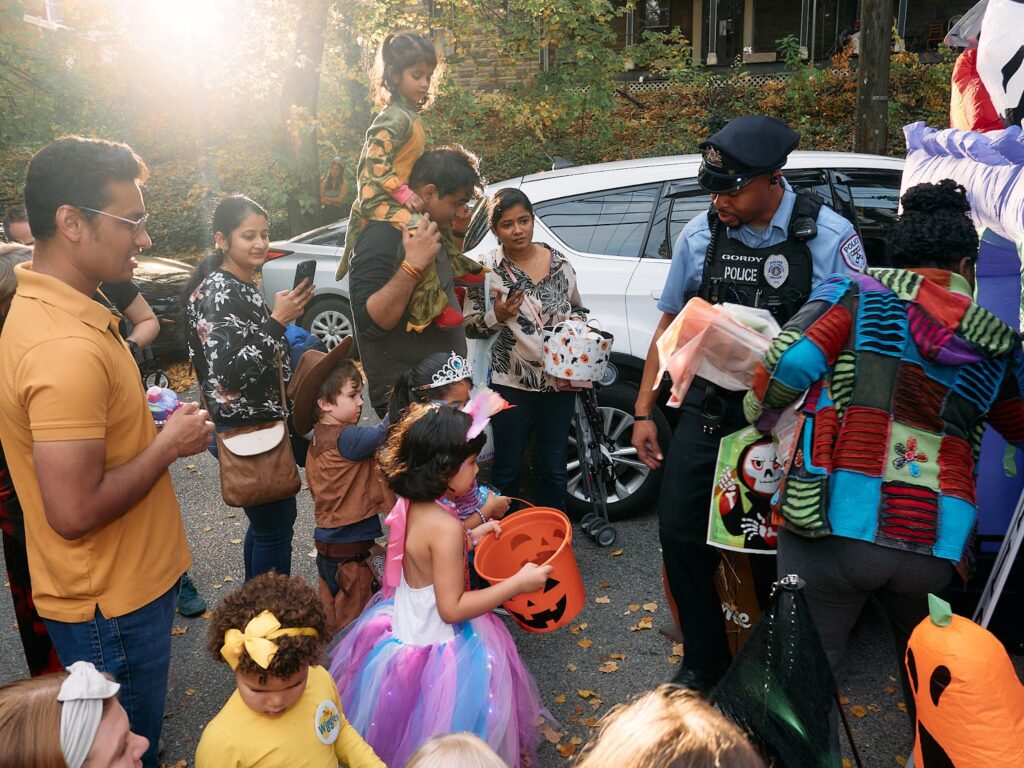 west-philly-hallow-police Children trick-or-treating on halloween