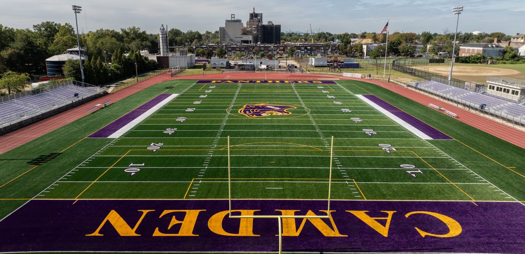 An overhead view of the football fiel