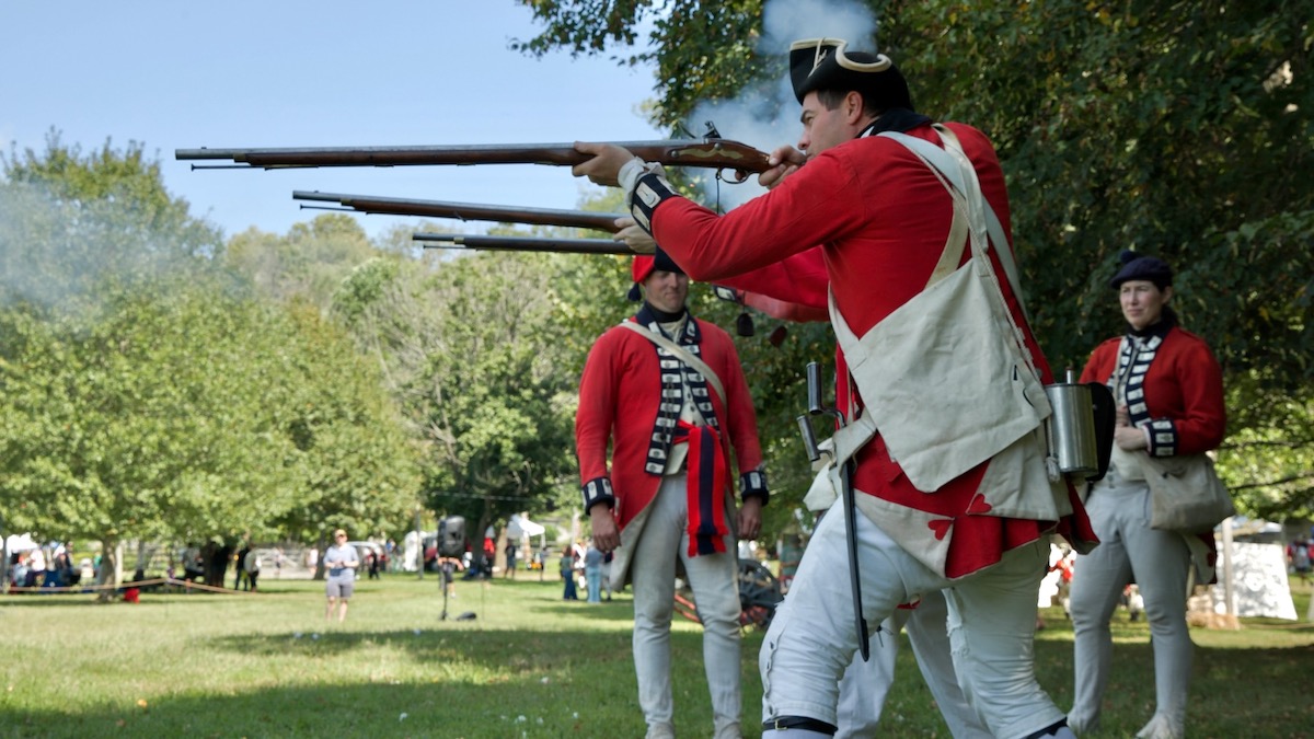 Revolutionary War reenactors portray Patriots