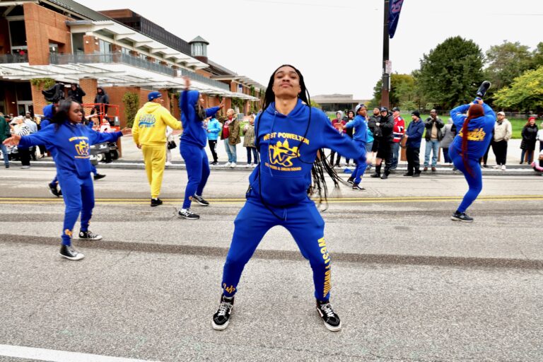 Members of the West Powelton Steppers and Drum Squad performing