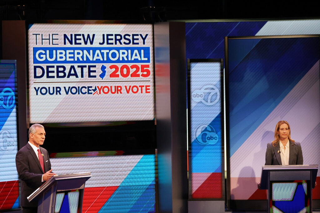 Election 2025 New Jersey Governor Republican Jack Ciattarelli, left, and Democrat Mikie Sherrill participate in the final debate in the New Jersey governor's race