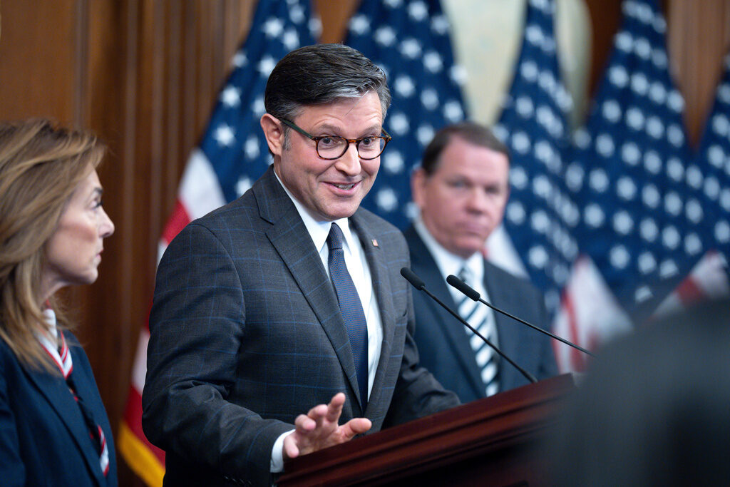 Government Shutdown Speaker of the House Mike Johnson, R-La., holds a news conference on day 23 of the government shutdown, at the Capitol in Washington, Thursday, Oct. 23, 2025. (AP Photo/J. Scott Applewhite)